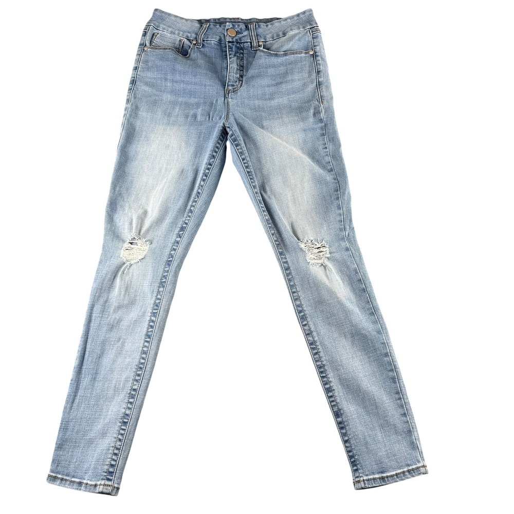 Seven7 Womens Skinny Jeans Light Wash‎ Distressed Ripped Knee Size 10 Stretch